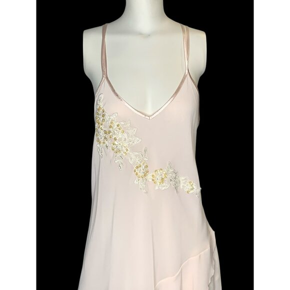 Vtg Linea Donatella Pink Satin Embroidered Lace Robe & Chemise Slip Dress Set S - Picture 11 of 12